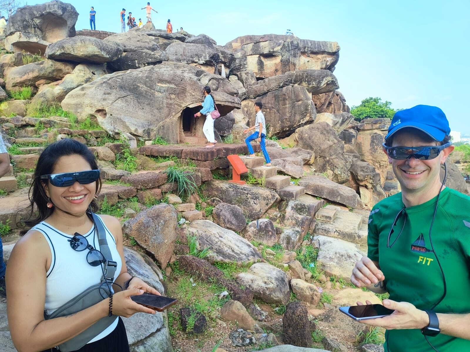 Visitors with AR glasses at Khandagiri hilltop